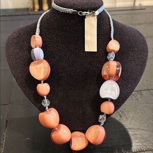 Miriam Haskell Elegant Coral Baby Powder Blue Beaded Long Necklace Braided Rope‌